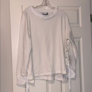Well+Calm white lace-up pullover sweatshirt hoodie